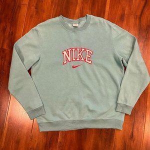Nike Embroidered Crewneck Sweater Spellout Swoosh Teal Green Sweatshirt Large